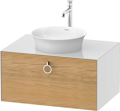 Console vanity unit wall-mounted, WT49800H585 Front: Natural Oak solid Matt, Solid wood, Corpus: White High Gloss, Lacquer, Console: White High Gloss, Lacquer