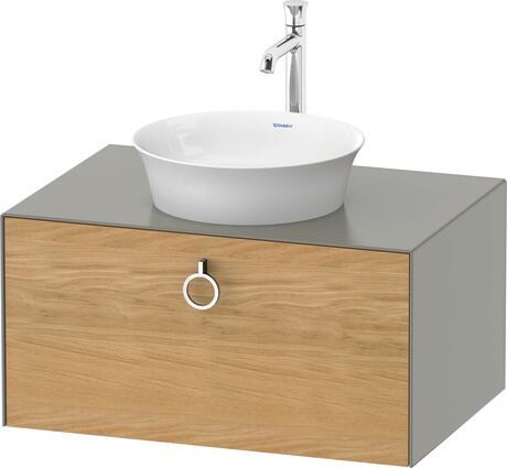 Console vanity unit wall-mounted, WT49800H592 Front: Natural Oak solid Matt, Solid wood, Corpus: Stone grey Satin Matt, Lacquer, Console: Stone grey Satin Matt, Lacquer