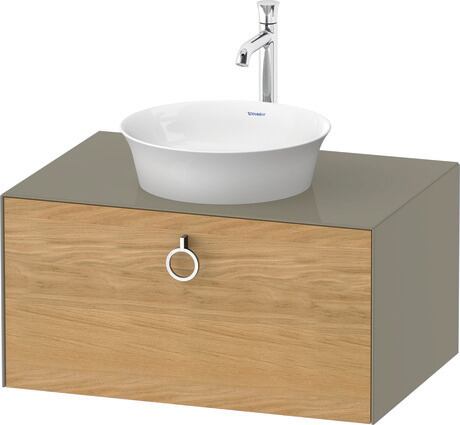 Console vanity unit wall-mounted, WT49800H5H2 Front: Natural Oak solid Matt, Solid wood, Corpus: Stone grey High Gloss, Lacquer, Console: Stone grey High Gloss, Lacquer