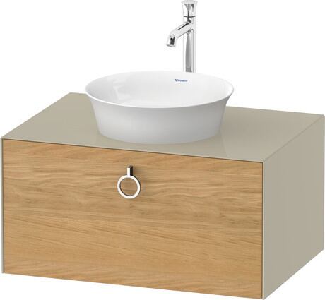 Console vanity unit wall-mounted, WT49800H5H3 Front: Natural Oak solid Matt, Solid wood, Corpus: taupe High Gloss, Lacquer, Console: taupe High Gloss, Lacquer