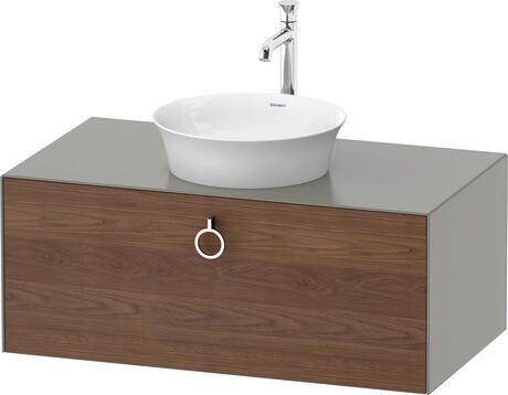 Console vanity unit wall-mounted, WT498107792 Front: American walnut Matt, Solid wood, Corpus: Stone grey Satin Matt, Lacquer, Console: Stone grey Satin Matt, Lacquer