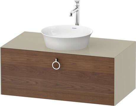 Console vanity unit wall-mounted, WT4981077H3 Front: American walnut Matt, Solid wood, Corpus: taupe High Gloss, Lacquer, Console: taupe High Gloss, Lacquer