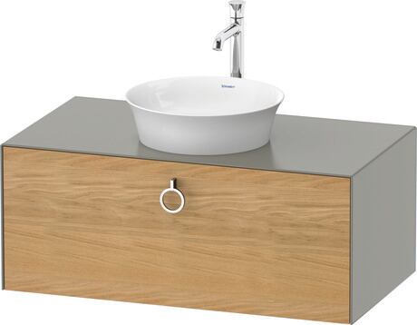 Console vanity unit wall-mounted, WT49810H592 Front: Natural oak Matt, Solid wood, Corpus: Stone grey Satin Matt, Lacquer, Console: Stone grey Satin Matt, Lacquer