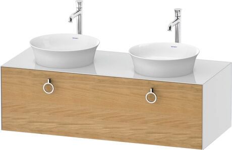 Console vanity unit wall-mounted, WT4983BH585 Front: Natural Oak solid Matt, Solid wood, Corpus: White High Gloss, Lacquer, Console: White High Gloss, Lacquer