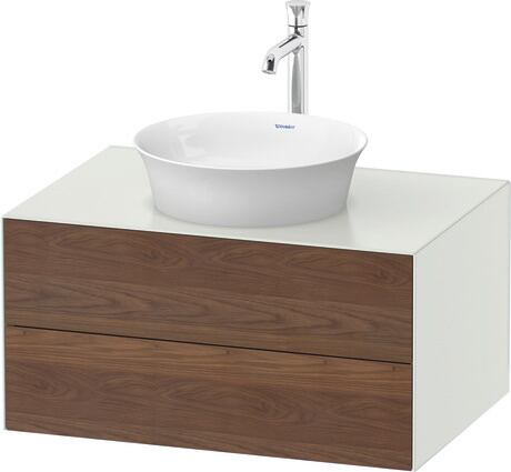 Console vanity unit wall-mounted, WT498507736 Front: American walnut Matt, Solid wood, Corpus: White Satin Matt, Lacquer, Console: White Satin Matt, Lacquer