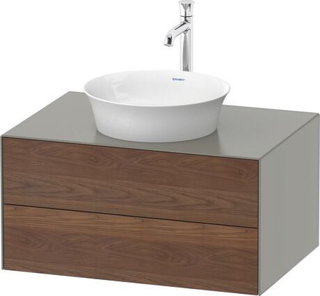 Console vanity unit wall-mounted, WT498507792 Front: American walnut Matt, Solid wood, Corpus: Stone grey Satin Matt, Lacquer, Console: Stone grey Satin Matt, Lacquer