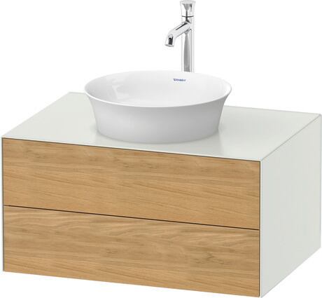 Console vanity unit wall-mounted, WT49850H536 Front: Natural Oak solid Matt, Solid wood, Corpus: White Satin Matt, Lacquer, Console: White Satin Matt, Lacquer