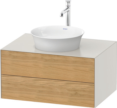 Console vanity unit wall-mounted, WT49850H539 Front: Natural Oak solid Matt, Solid wood, Corpus: Nordic white Satin Matt, Lacquer, Console: Nordic white Satin Matt, Lacquer