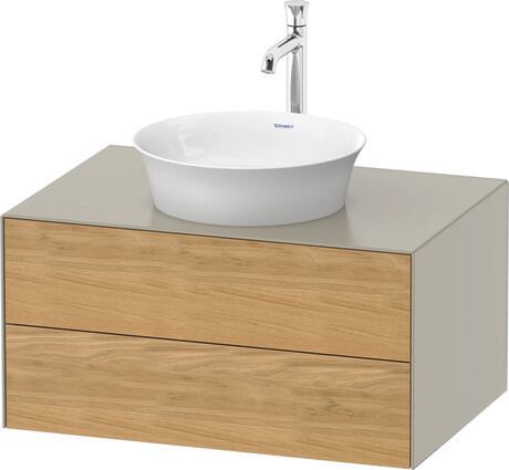 Console vanity unit wall-mounted, WT49850H560 Front: Natural Oak solid Matt, Solid wood, Corpus: taupe Satin Matt, Lacquer, Console: taupe Satin Matt, Lacquer