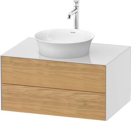 Console vanity unit wall-mounted, WT49850H585 Front: Natural Oak solid Matt, Solid wood, Corpus: White High Gloss, Lacquer, Console: White High Gloss, Lacquer