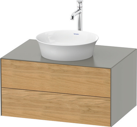 Console vanity unit wall-mounted, WT49850H592 Front: Natural Oak solid Matt, Solid wood, Corpus: Stone grey Satin Matt, Lacquer, Console: Stone grey Satin Matt, Lacquer