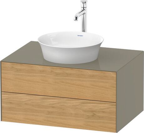 Console vanity unit wall-mounted, WT49850H5H2 Front: Natural Oak solid Matt, Solid wood, Corpus: Stone grey High Gloss, Lacquer, Console: Stone grey High Gloss, Lacquer