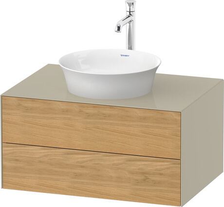 Console vanity unit wall-mounted, WT49850H5H3 Front: Natural Oak solid Matt, Solid wood, Corpus: taupe High Gloss, Lacquer, Console: taupe High Gloss, Lacquer