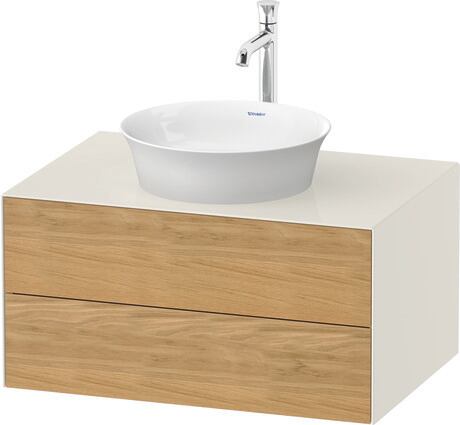 Console vanity unit wall-mounted, WT49850H5H4 Front: Natural Oak solid Matt, Solid wood, Corpus: Nordic white High Gloss, Lacquer, Console: Nordic white High Gloss, Lacquer