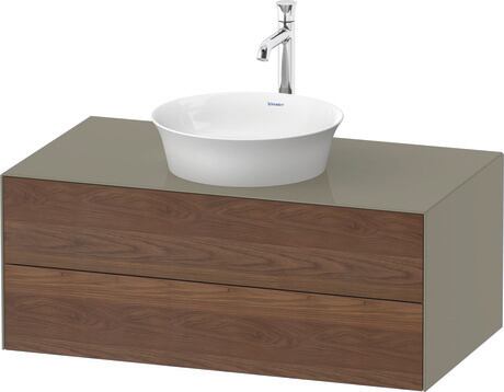 Console vanity unit wall-mounted, WT4986077H2 Front: American walnut Matt, Solid wood, Corpus: Stone grey High Gloss, Lacquer, Console: Stone grey High Gloss, Lacquer