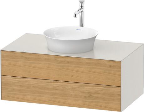 Console vanity unit wall-mounted, WT49860H539 Front: Natural Oak solid Matt, Solid wood, Corpus: Nordic white Satin Matt, Lacquer, Console: Nordic white Satin Matt, Lacquer