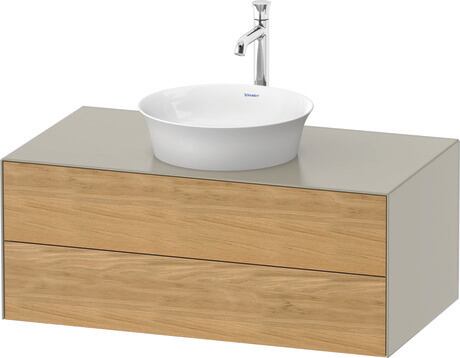 Console vanity unit wall-mounted, WT49860H560 Front: Natural Oak solid Matt, Solid wood, Corpus: taupe Satin Matt, Lacquer, Console: taupe Satin Matt, Lacquer