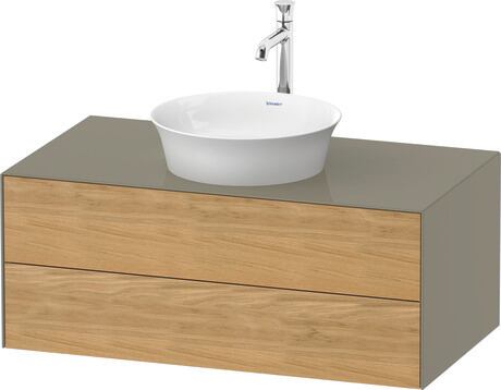 Console vanity unit wall-mounted, WT49860H5H2 Front: Natural Oak solid Matt, Solid wood, Corpus: Stone grey High Gloss, Lacquer, Console: Stone grey High Gloss, Lacquer