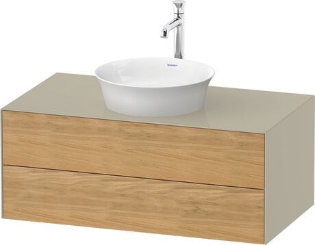 Console vanity unit wall-mounted, WT49860H5H3 Front: Natural Oak solid Matt, Solid wood, Corpus: taupe High Gloss, Lacquer, Console: taupe High Gloss, Lacquer