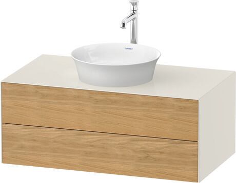 Console vanity unit wall-mounted, WT49860H5H4 Front: Natural Oak solid Matt, Solid wood, Corpus: Nordic white High Gloss, Lacquer, Console: Nordic white High Gloss, Lacquer