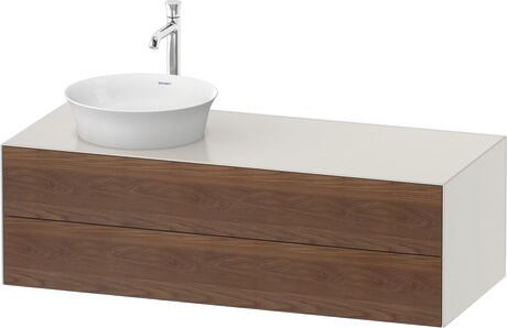 Console vanity unit wall-mounted, WT4987L7739 Front: American walnut Matt, Solid wood, Corpus: Nordic white Satin Matt, Lacquer, Console: Nordic white Satin Matt, Lacquer