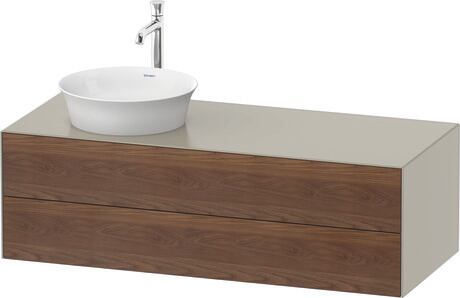 Console vanity unit wall-mounted, WT4987L7760 Front: American walnut Matt, Solid wood, Corpus: taupe Satin Matt, Lacquer, Console: taupe Satin Matt, Lacquer