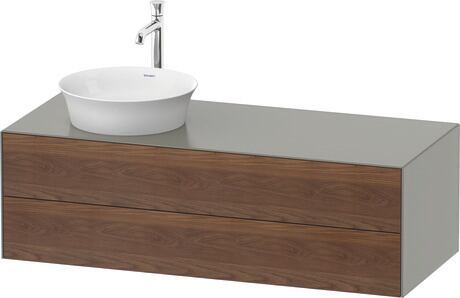 Console vanity unit wall-mounted, WT4987L7792 Front: American walnut Matt, Solid wood, Corpus: Stone grey Satin Matt, Lacquer, Console: Stone grey Satin Matt, Lacquer