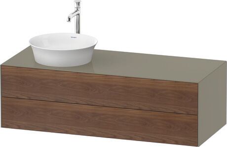 Console vanity unit wall-mounted, WT4987L77H2 Front: American walnut Matt, Solid wood, Corpus: Stone grey High Gloss, Lacquer, Console: Stone grey High Gloss, Lacquer