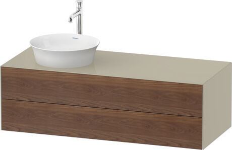 Console vanity unit wall-mounted, WT4987L77H3 Front: American walnut Matt, Solid wood, Corpus: taupe High Gloss, Lacquer, Console: taupe High Gloss, Lacquer