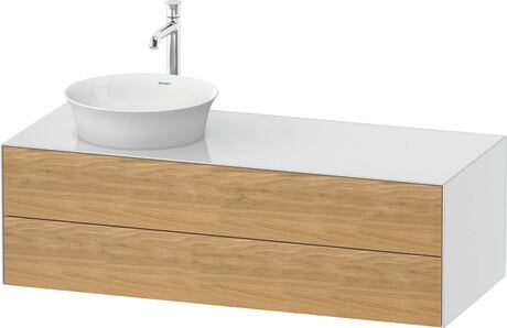 Console vanity unit wall-mounted, WT4987LH585 Front: Natural Oak solid Matt, Solid wood, Corpus: White High Gloss, Lacquer, Console: White High Gloss, Lacquer