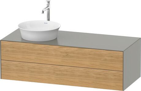 Console vanity unit wall-mounted, WT4987LH592 Front: Natural Oak solid Matt, Solid wood, Corpus: Stone grey Satin Matt, Lacquer, Console: Stone grey Satin Matt, Lacquer