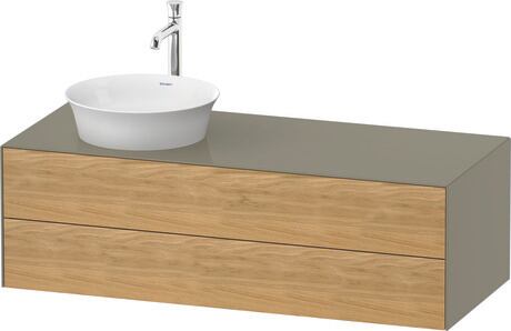 Console vanity unit wall-mounted, WT4987LH5H2 Front: Natural Oak solid Matt, Solid wood, Corpus: Stone grey High Gloss, Lacquer, Console: Stone grey High Gloss, Lacquer