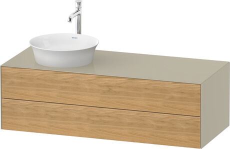 Console vanity unit wall-mounted, WT4987LH5H3 Front: Natural Oak solid Matt, Solid wood, Corpus: taupe High Gloss, Lacquer, Console: taupe High Gloss, Lacquer