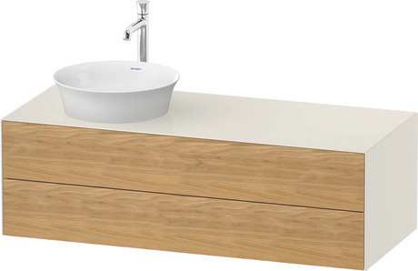 Console vanity unit wall-mounted, WT4987LH5H4 Front: Natural Oak solid Matt, Solid wood, Corpus: Nordic white High Gloss, Lacquer, Console: Nordic white High Gloss, Lacquer