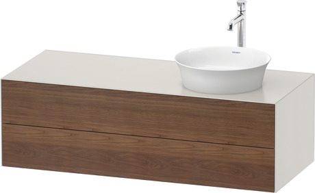 Console vanity unit wall-mounted, WT4987R7739 Front: American walnut Matt, Solid wood, Corpus: Nordic white Satin Matt, Lacquer, Console: Nordic white Satin Matt, Lacquer