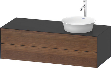 Console vanity unit wall-mounted, WT4987R7758 Front: American walnut Matt, Solid wood, Corpus: Graphite Satin Matt, Lacquer, Console: Graphite Satin Matt, Lacquer