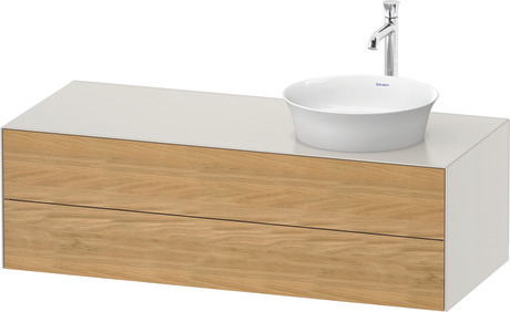 Console vanity unit wall-mounted, WT4987RH539 Front: Natural Oak solid Matt, Solid wood, Corpus: Nordic white Satin Matt, Lacquer, Console: Nordic white Satin Matt, Lacquer