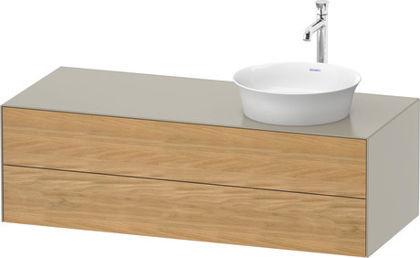 Console vanity unit wall-mounted, WT4987RH560 Front: Natural Oak solid Matt, Solid wood, Corpus: taupe Satin Matt, Lacquer, Console: taupe Satin Matt, Lacquer