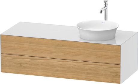 Console vanity unit wall-mounted, WT4987RH585 Front: Natural Oak solid Matt, Solid wood, Corpus: White High Gloss, Lacquer, Console: White High Gloss, Lacquer