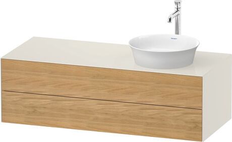 Console vanity unit wall-mounted, WT4987RH5H4 Front: Natural Oak solid Matt, Solid wood, Corpus: Nordic white High Gloss, Lacquer, Console: Nordic white High Gloss, Lacquer