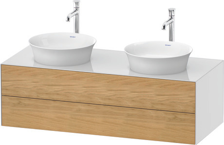 Console vanity unit wall-mounted, WT4988BH585 Front: Natural Oak solid Matt, Solid wood, Corpus: White High Gloss, Lacquer, Console: White High Gloss, Lacquer