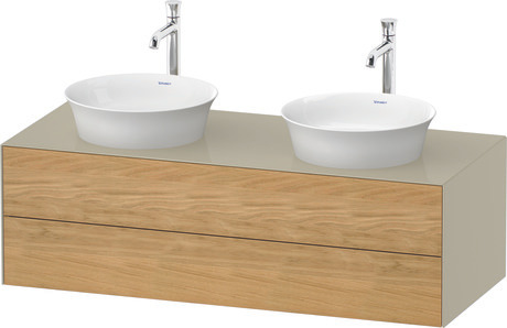 Console vanity unit wall-mounted, WT4988BH5H3 Front: Natural Oak solid Matt, Solid wood, Corpus: taupe High Gloss, Lacquer, Console: taupe High Gloss, Lacquer