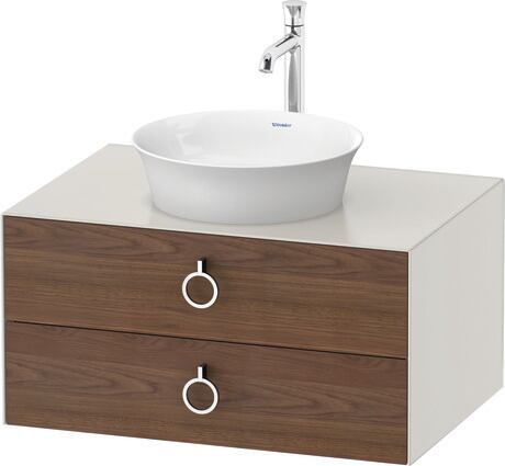 Console vanity unit wall-mounted, WT499007739 Front: American walnut Matt, Solid wood, Corpus: Nordic white Satin Matt, Lacquer, Console: Nordic white Satin Matt, Lacquer