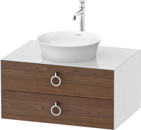 Console vanity unit wall-mounted, WT499007785 Front: American walnut Matt, Solid wood, Corpus: White High Gloss, Lacquer, Console: White High Gloss, Lacquer