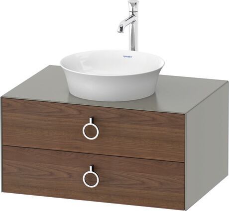 Console vanity unit wall-mounted, WT499007792 Front: American walnut Matt, Solid wood, Corpus: Stone grey Satin Matt, Lacquer, Console: Stone grey Satin Matt, Lacquer