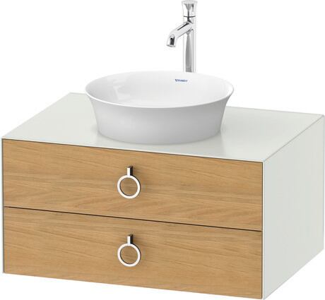 Console vanity unit wall-mounted, WT49900H536 Front: Natural Oak solid Matt, Solid wood, Corpus: White Satin Matt, Lacquer, Console: White Satin Matt, Lacquer