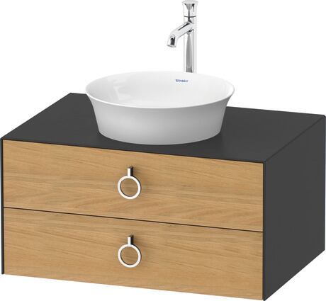 Console vanity unit wall-mounted, WT49900H558 Front: Natural Oak solid Matt, Solid wood, Corpus: Graphite Satin Matt, Lacquer, Console: Graphite Satin Matt, Lacquer