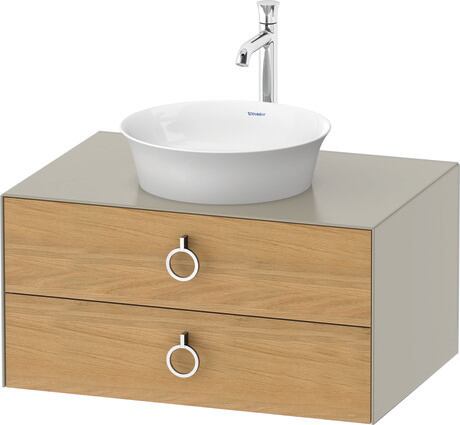 Console vanity unit wall-mounted, WT49900H560 Front: Natural Oak solid Matt, Solid wood, Corpus: taupe Satin Matt, Lacquer, Console: taupe Satin Matt, Lacquer