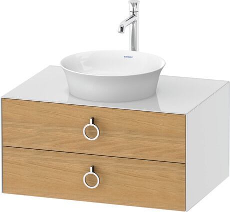 Console vanity unit wall-mounted, WT49900H585 Front: Natural Oak solid Matt, Solid wood, Corpus: White High Gloss, Lacquer, Console: White High Gloss, Lacquer