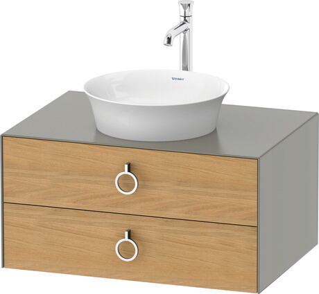 Console vanity unit wall-mounted, WT49900H592 Front: Natural Oak solid Matt, Solid wood, Corpus: Stone grey Satin Matt, Lacquer, Console: Stone grey Satin Matt, Lacquer